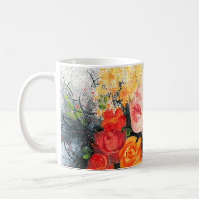 Schöne Frau und Blume Kaffeetasse (Links)