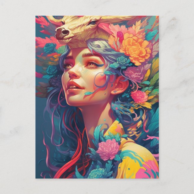 Schöne Frau und Blume Postkarte (Vorderseite)