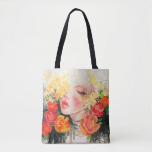 Schöne Frau und Blume Tasche