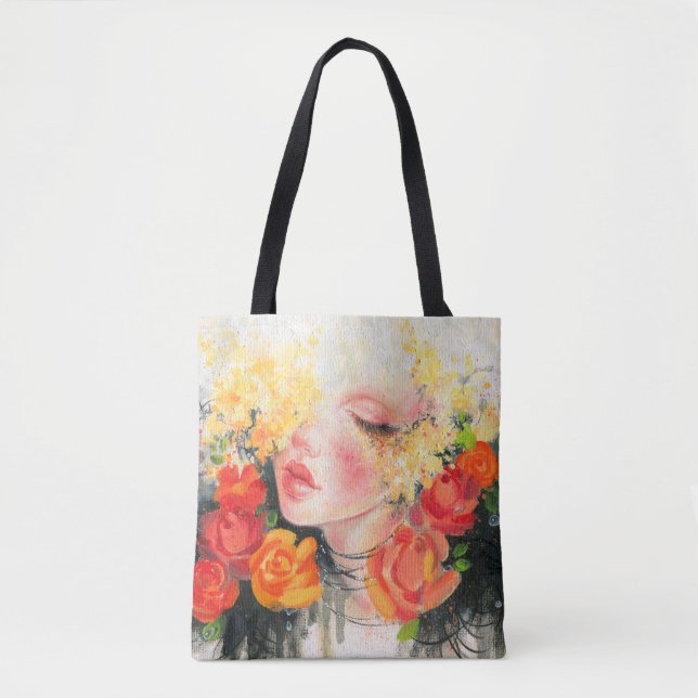 Schöne Frau und Blume Tasche (Vorderseite)