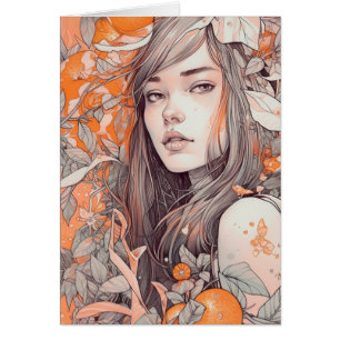 Schöne Frau und Orangen Blank Inside Gruß