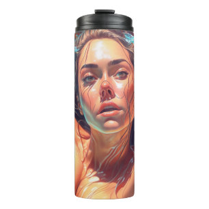 Schöne Frau unter Wasser AI-Kunst Thermosbecher