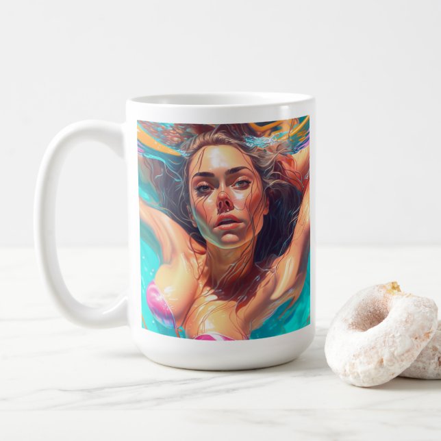 Schöne Frau unter Wasser Kunst Kaffeetasse (Mit Donut)