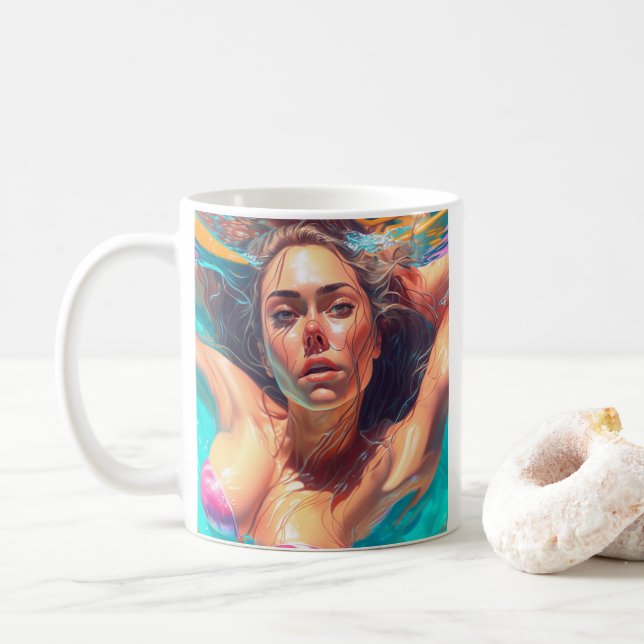 Schöne Frau unter Wasser Kunst Kaffeetasse (Mit Donut)