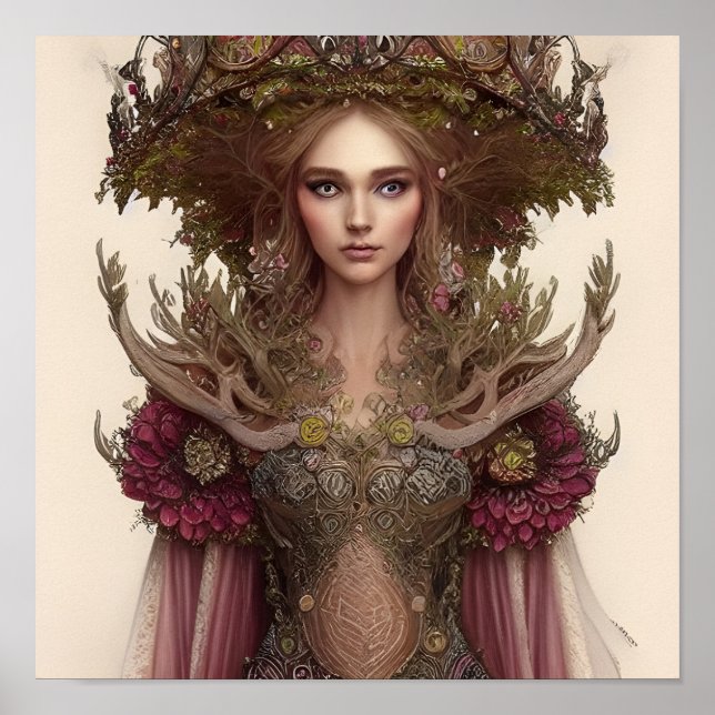 Schöne Frau von Pflanze und Blume des Waldes Poster (Vorne)