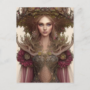 Schöne Frau von Pflanze und Blume des Waldes Postkarte