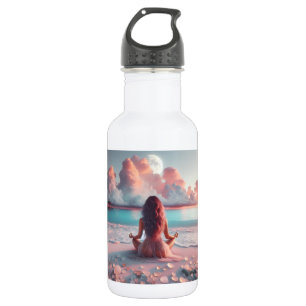 Schöne Frauen meditieren auf Beach Blank Edelstahlflasche
