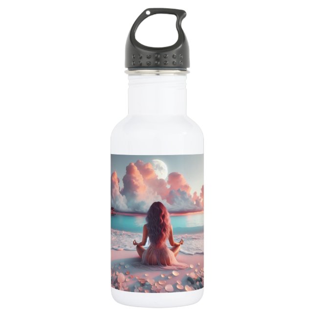 Schöne Frauen meditieren auf Beach Blank Edelstahlflasche (Vorderseite)