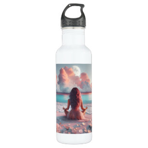 Schöne Frauen meditieren auf Beach Blank Edelstahlflasche
