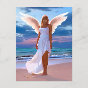 Schöne Frauen mit Angel Wings am Strand Postkarte