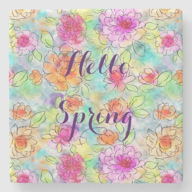 Schöne Frühlingsblumen Aquarell Steinuntersetzer (Vorderseite)