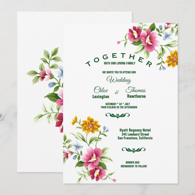 Schöne Frühlingsblumen Einladung Hochzeit (Vorne/Hinten)