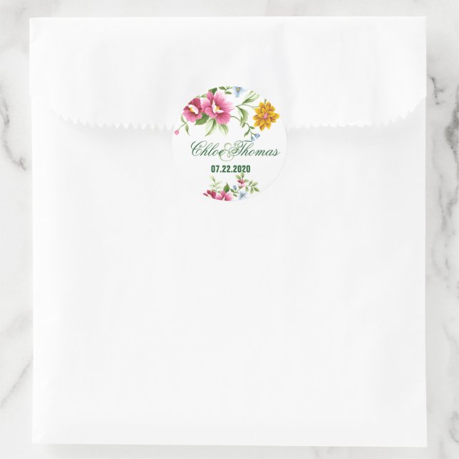 Schöne Frühlingsblumen Hochzeit Runder Aufkleber (Tasche)