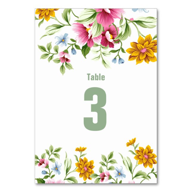 Schöne Frühlingsblumen Hochzeitstisch No Card Tischnummer (Vorderseite)