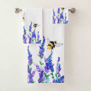 Schöne Frühlingsblumen und Bienen fliegen - Zeichn Badhandtuch Set