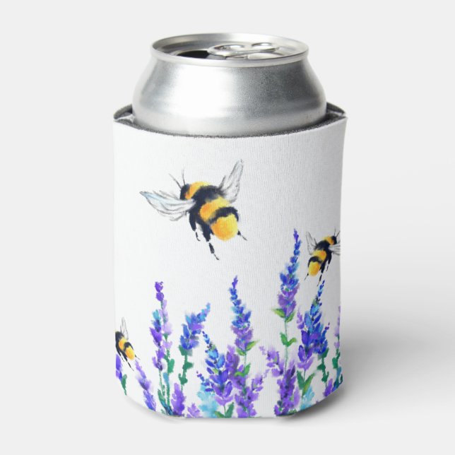 Schöne Frühlingsblumen und Bienen fliegen - Zeichn Dosenkühler (Kanne Vorderseite)