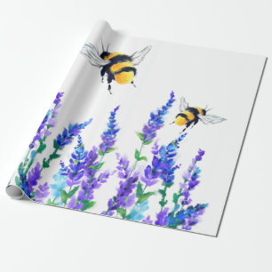 Schöne Frühlingsblumen und Bienen fliegen - Zeichn Geschenkpapier