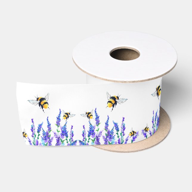 Schöne Frühlingsblumen und Bienen fliegen - Zeichn Satinband (Spule)