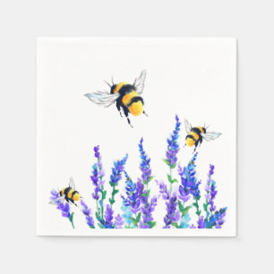 Schöne Frühlingsblumen und Bienen fliegen - Zeichn Serviette