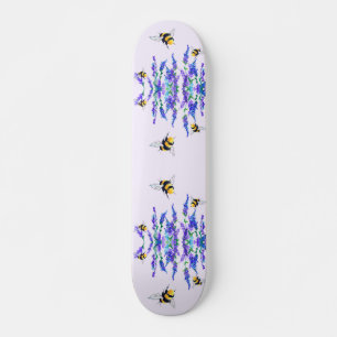 Schöne Frühlingsblumen und Bienen fliegen - Zeichn Skateboard