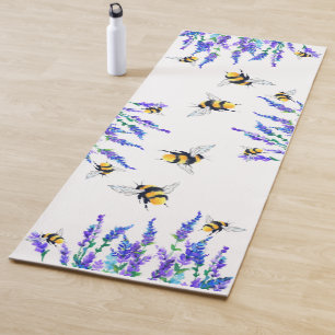 Schöne Frühlingsblumen und Bienen fliegen - Zeichn Yogamatte