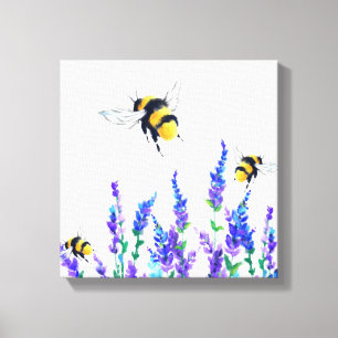 Schöne Frühlingsblumen und fliegende Bienen - Zeic Leinwanddruck