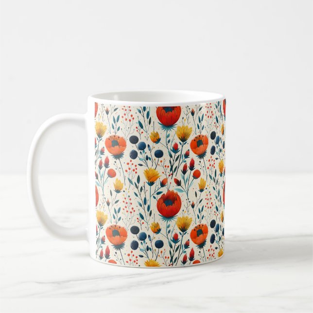 Schöne Frühlingsfarbenfrohe Girl-Wildblumen Kaffeetasse (Links)