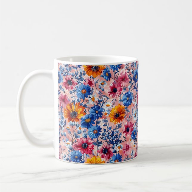 Schöne Frühlingsfarbenfrohe Girl-Wildblumen Kaffeetasse (Links)