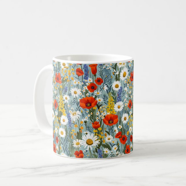 Schöne Frühlingsfarbenfrohe Girl-Wildblumen Kaffeetasse (Vorderseite Links)