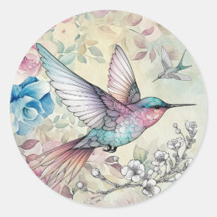 Schöne Frühlingsflora Hummingbird Runder Aufkleber