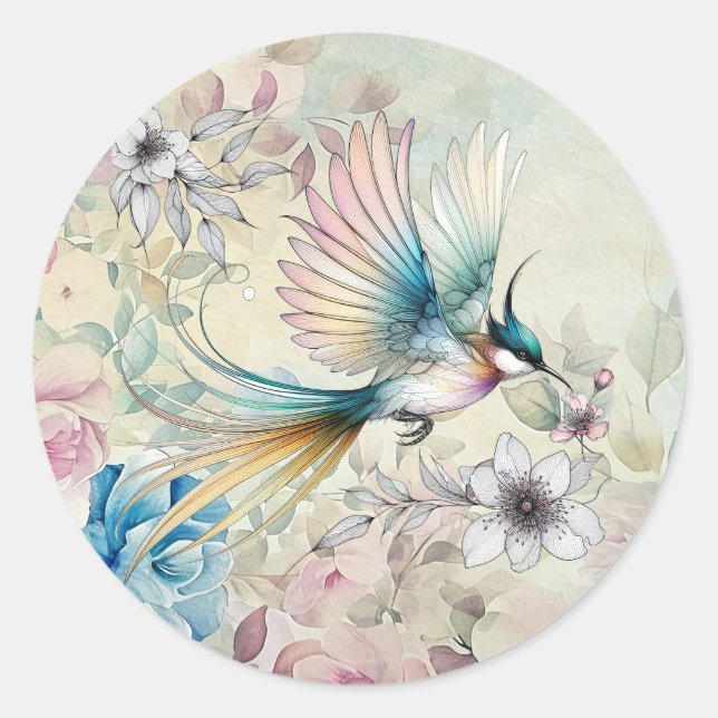 Schöne Frühlingsflora-Vogel im Flug Runder Aufkleber (Vorderseite)