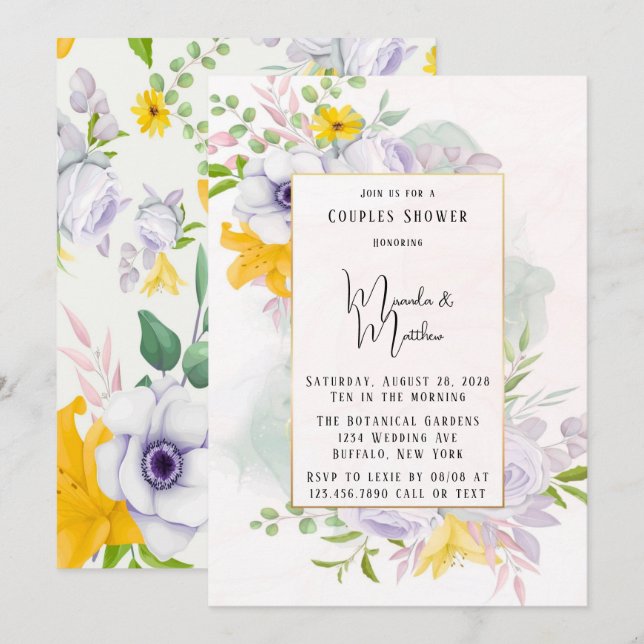 Schöne Frühlingsvormittag Florals Paare Dusche Einladung (Vorne/Hinten)