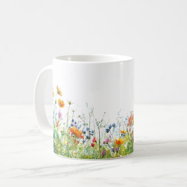 Schöne Frühlingswiese-Blume Wrap Kaffeetasse (Vorderseite Links)