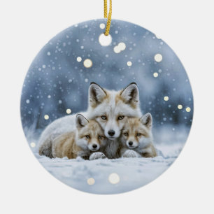 Schöne Füchse im Schnee Weihnachten Keramik Ornament