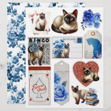 Schöne Fussy Cuts mit Siamkatze und blauen Rosen