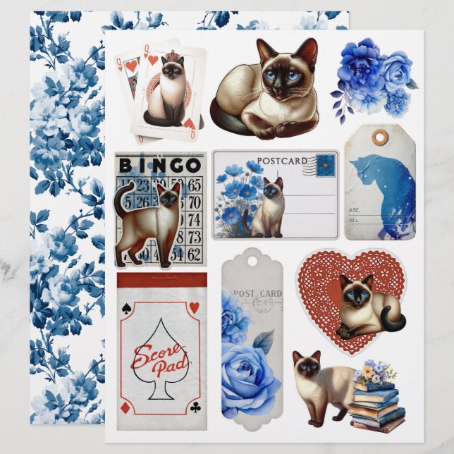 Schöne Fussy Cuts mit Siamkatze und blauen Rosen (Vorne/Hinten)