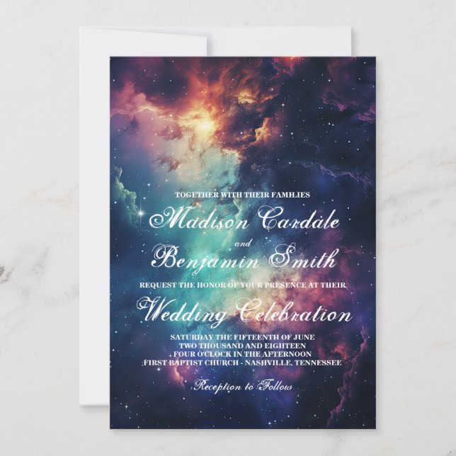 Schöne Galaxie-Feier unter der Sternenhochzeit Einladung (Vorderseite)