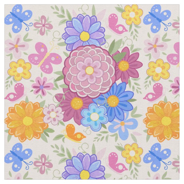 Schöne Garten Wildblumen Gänseblümchen Handgezeich Stoff (Nahaufnahme)