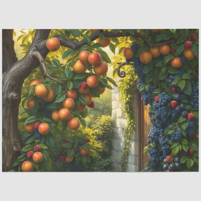 Schöne Gartenlandschaft mit reifen Äpfeln und Trau Seidenpapier (Vorderseite)