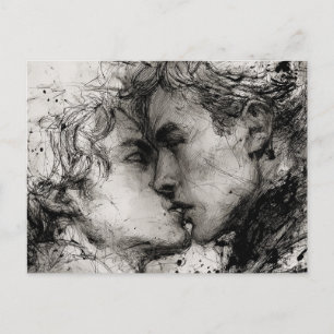 Schöne Gay Liebe Der Kuss in Schwarz und Weiß Postkarte
