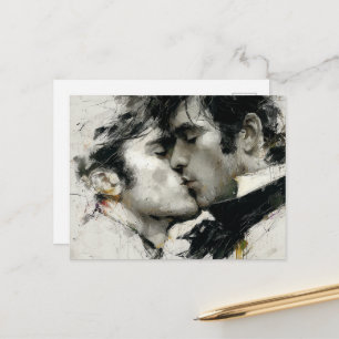 Schöne Gay Men küssen in Schwarz und Weiß Postkarte