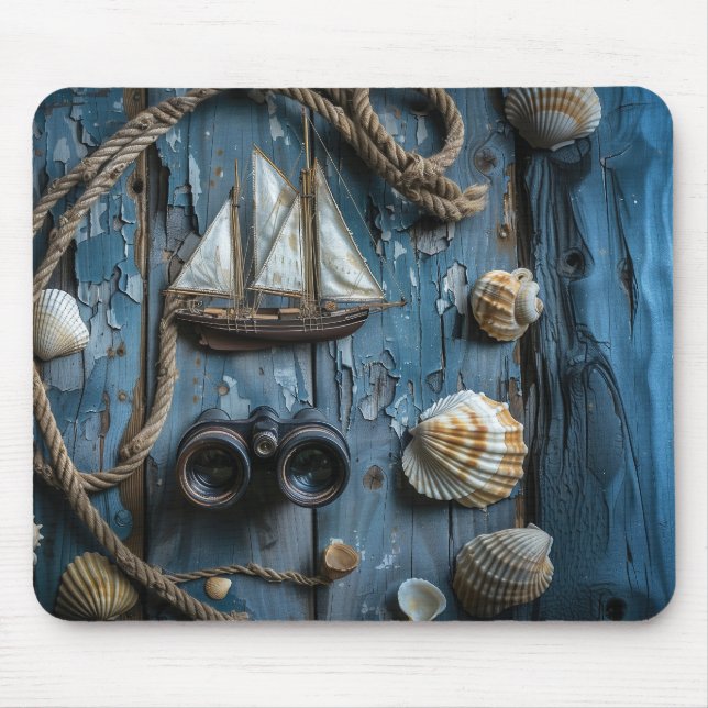 Schöne Gegenstände auf Holzfußboden Mousepad (Vorne)