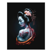 Schöne Geisha Art Print - Schwarzer Hintergrund!