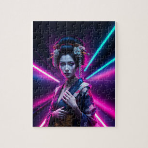 Schöne Geisha Puzzle mit Neon - Elegan