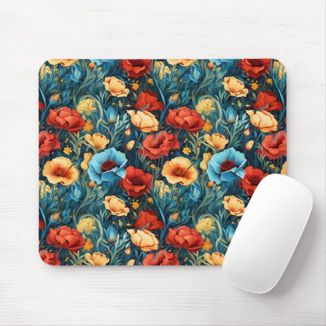 Schöne gelbe blaue Blumen Botanische Printwerbung Mousepad (Mit Mouse)
