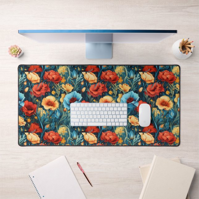 Schöne gelbe blaue Blumen Botanische Printwerbung Schreibtischunterlage (Büro 1)