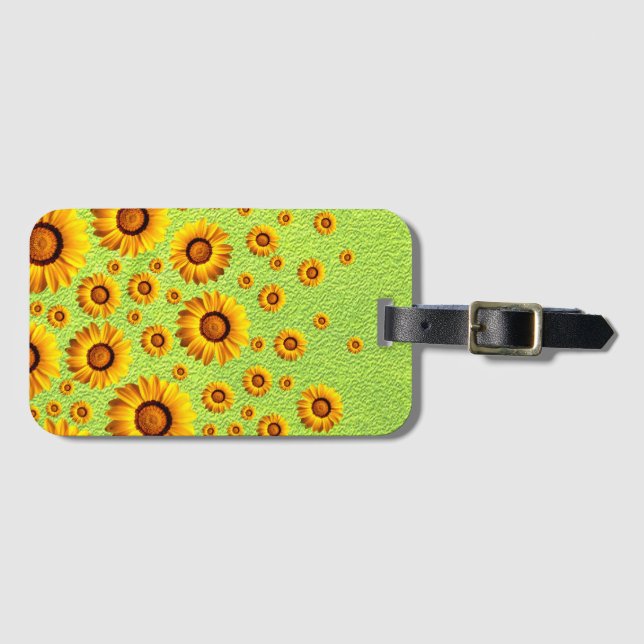 Schöne gelbe Blumen auf abstraktem Grün Gepäckanhänger (Vorderseite (Horizontal))