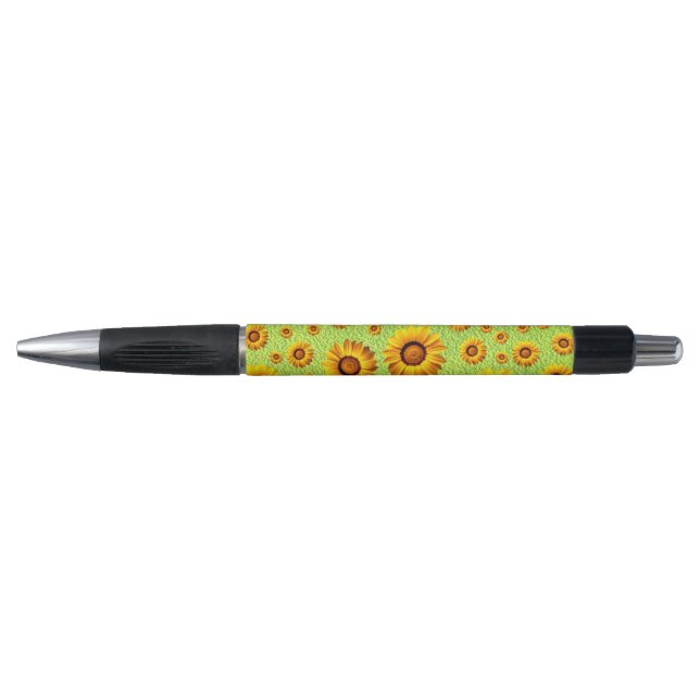 Schöne gelbe Blumen auf abstraktem Grün Kugelschreiber (Vorderseite)