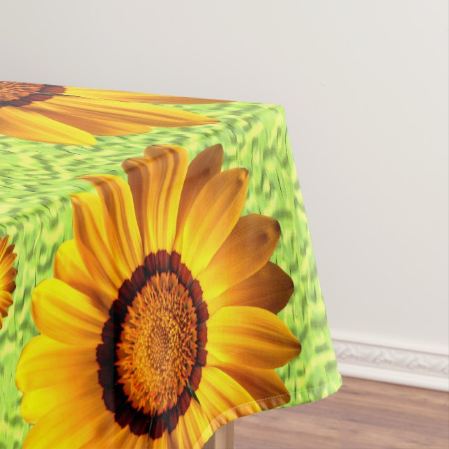 Schöne gelbe Blumen auf abstraktem Grün Tischdecke (Beispiel)