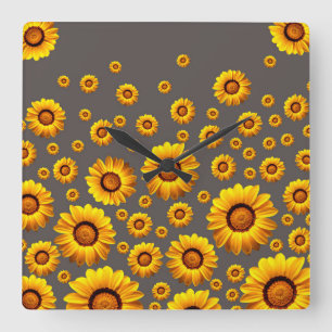 Schöne gelbe Blumen auf grauem Grund  Quadratische Wanduhr